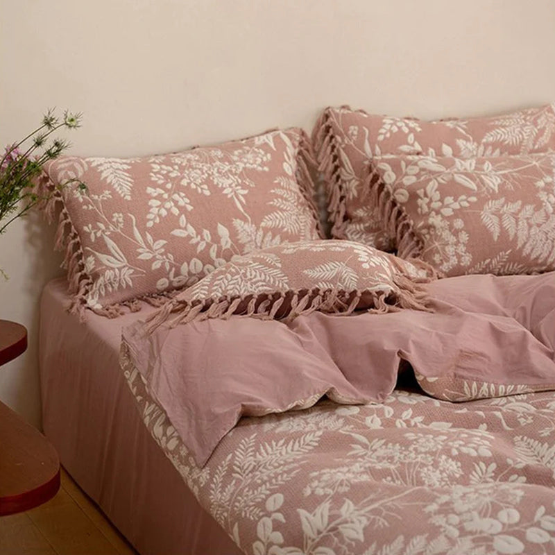 Tassel Air Layer Cotton Bedding Set with Color Woven Jacquard - elegear-shop