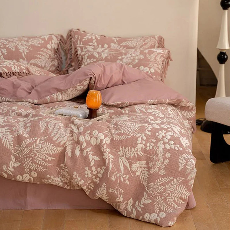 Tassel Air Layer Cotton Bedding Set with Color Woven Jacquard - elegear-shop