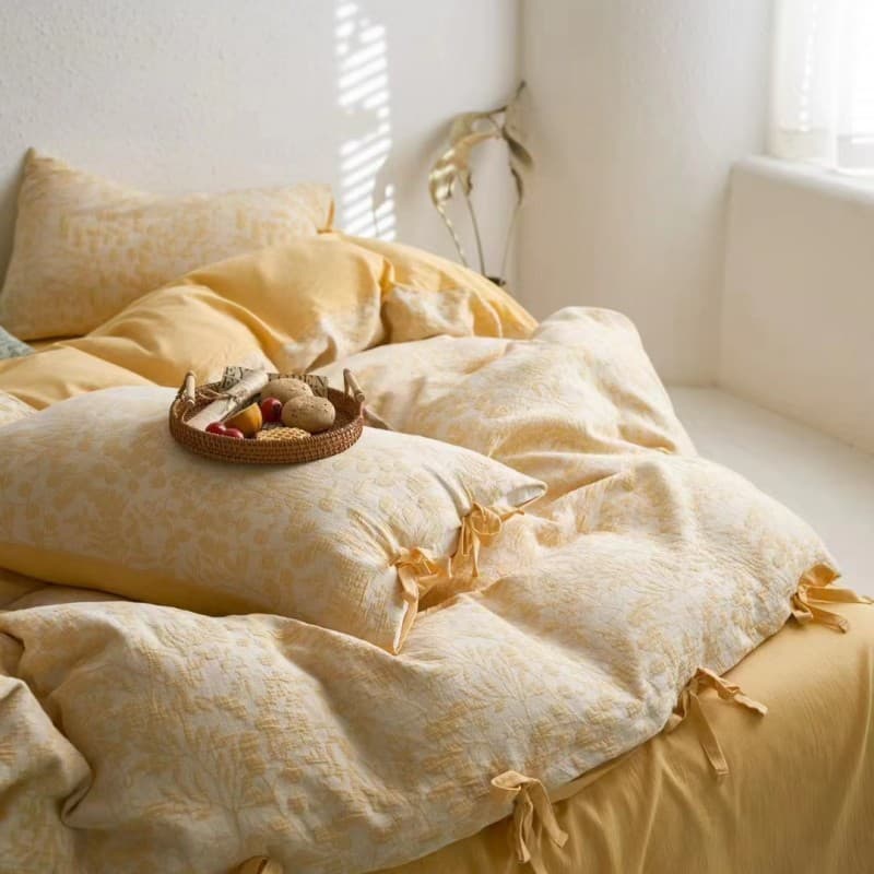 Tassel Air Layer Cotton Bedding Set with Color Woven Jacquard,D007