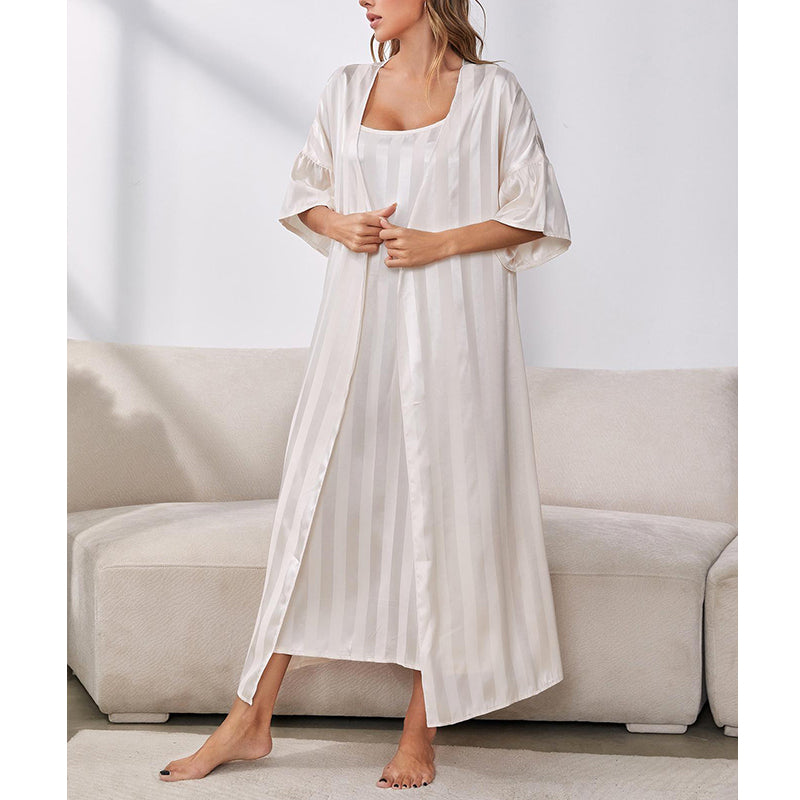 Ice Silk Long-sleeved Suspender two-piece Nightgown Loungewear - elegear-shop