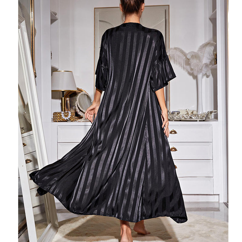 Ice Silk Long-sleeved Suspender two-piece Nightgown Loungewear - elegear-shop