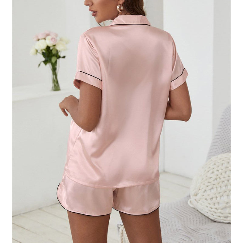 Ice Silk Embroidered Short Sleeve Set, Skin-Friendly Pajamas - elegear-shop