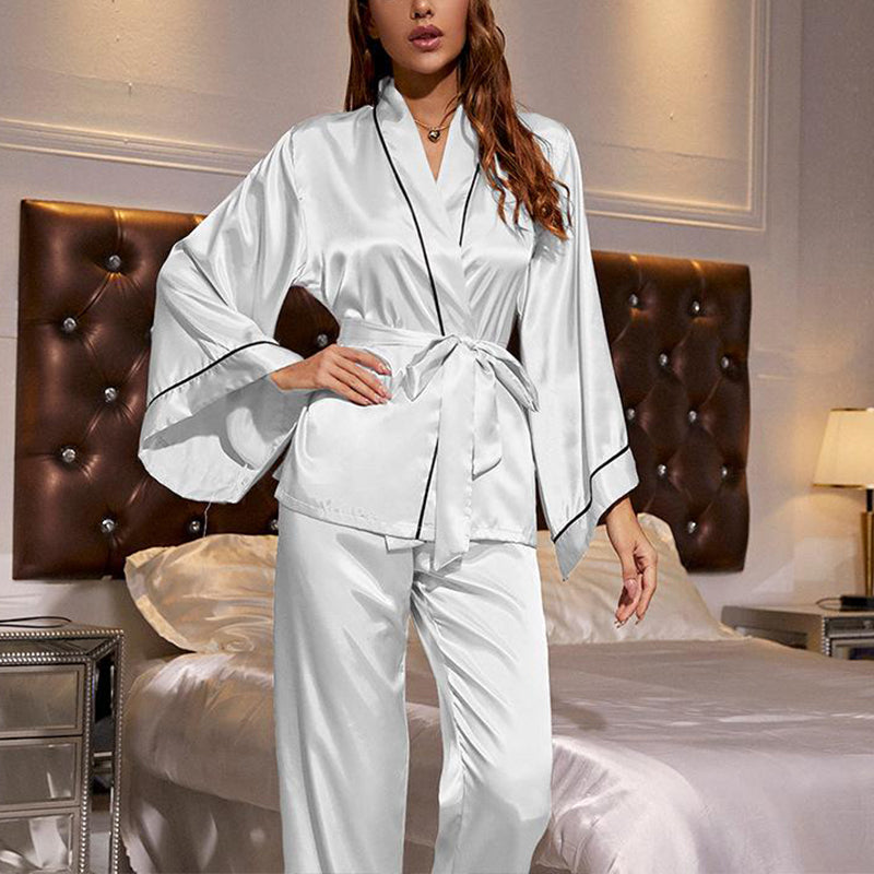 Ice Silk Loose Fit Belted Bathrobe Sleepwear Pajamas - elegear-shop