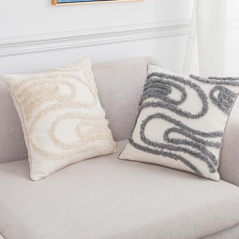 Chenille Stitches Embroidery pillowcase sofa pillow tassel cushion cover - elegear-shop