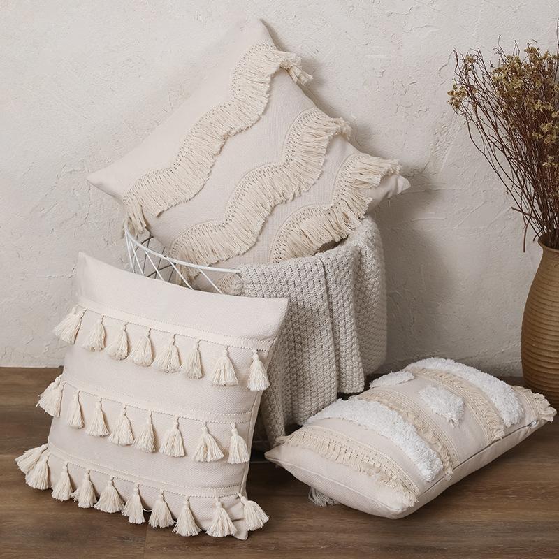 Bohemian Cotton Tufted Embroidered pillowcase sofa pillow tassel cushion cover (2 SIZE) - elegear-shop