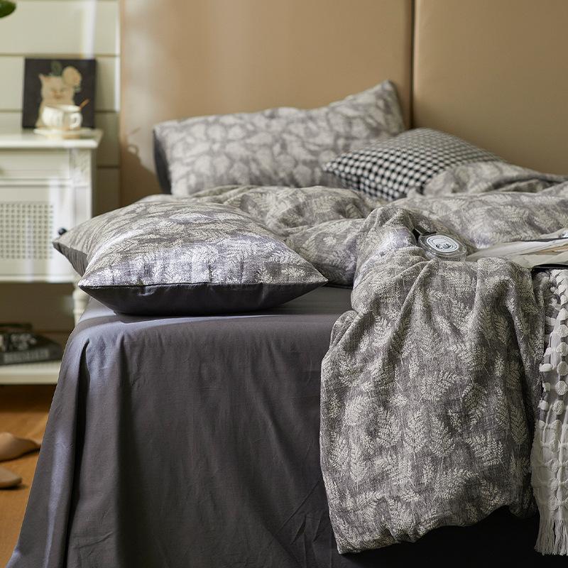 4-pieces Japanese Air Layer Gauze Fabric Double-Layered Soft Cotton Jacquard Bedding Set - elegear-shop