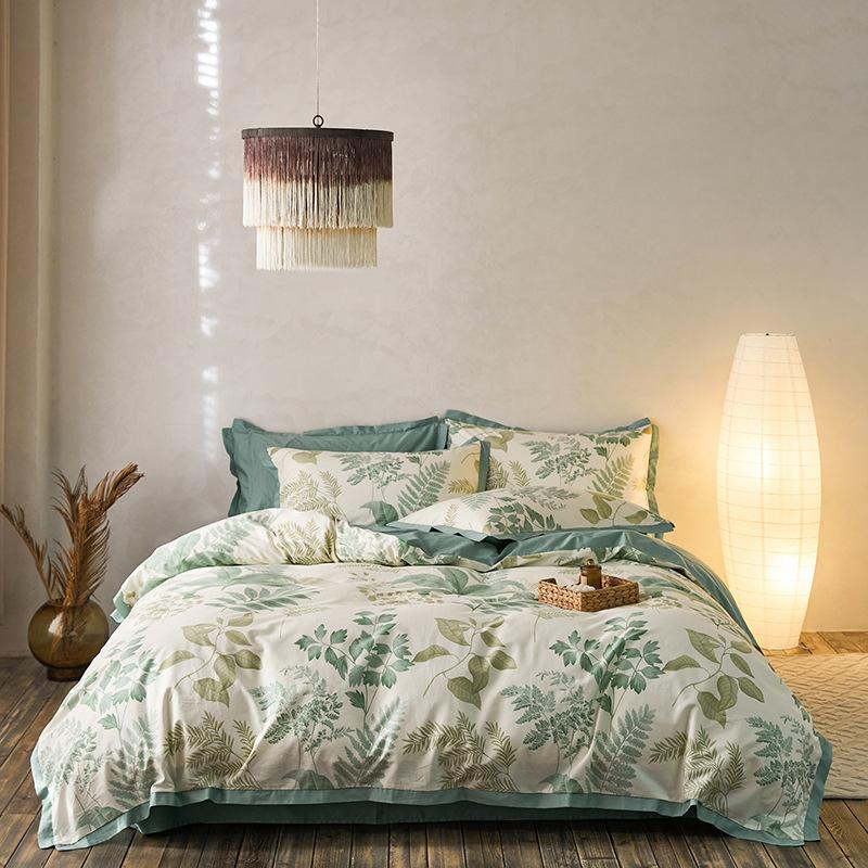 4-pieces bedding set Reversible Satin Texture Greenery Comforter Set - elegear-shop