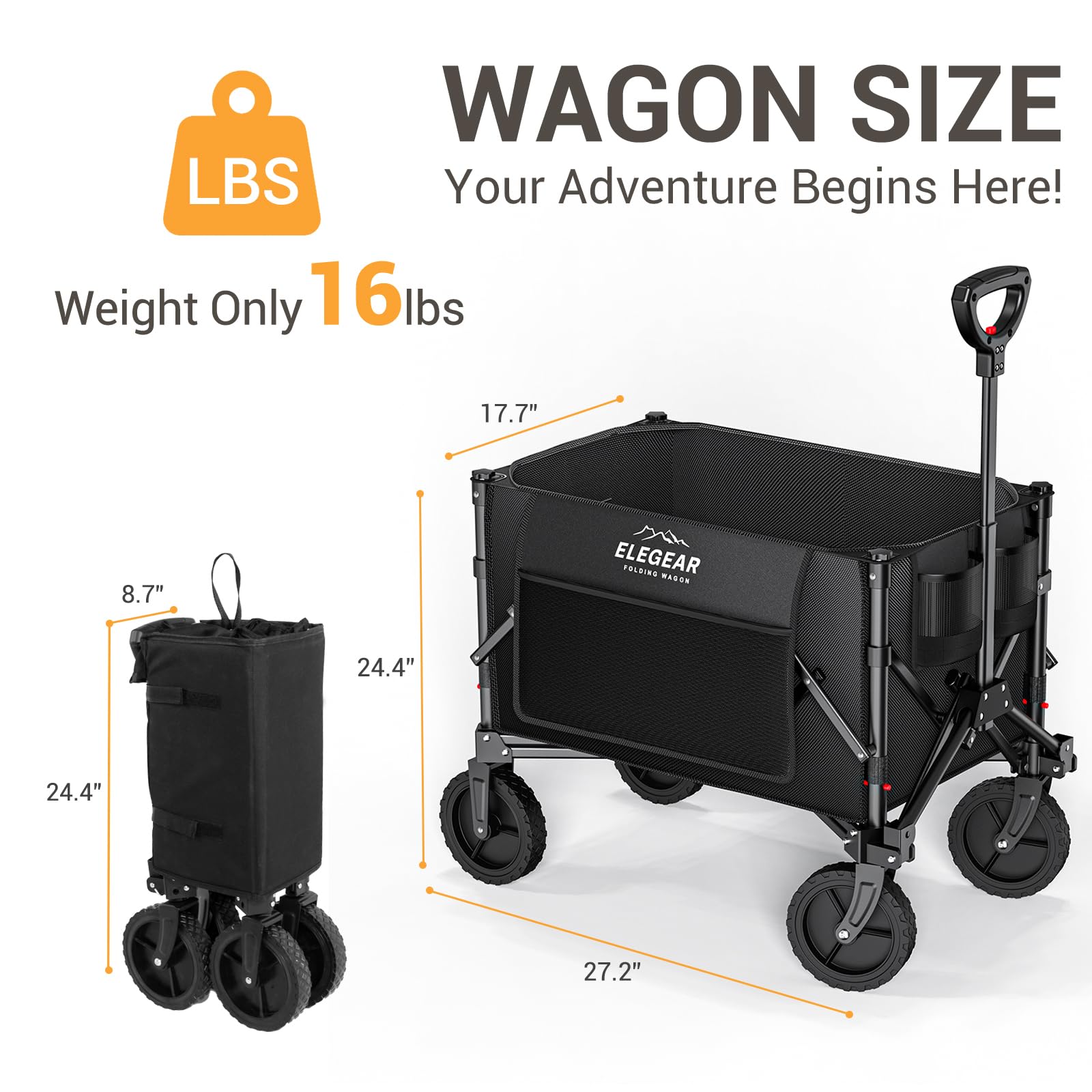 Folding Collapsible Heavy Duty Wagon, 220LBS For Sports Camping Shopping
