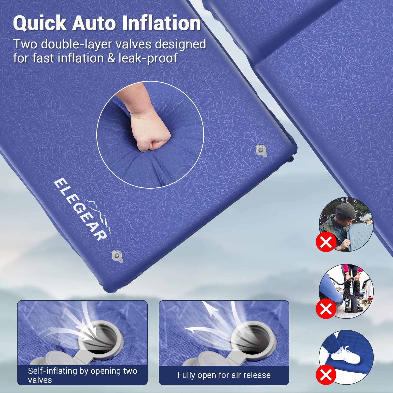 3.1Inch Self Inflating Memory Foam Sleeping Pad for Camping,  Insulated Camping Pad with Pillow