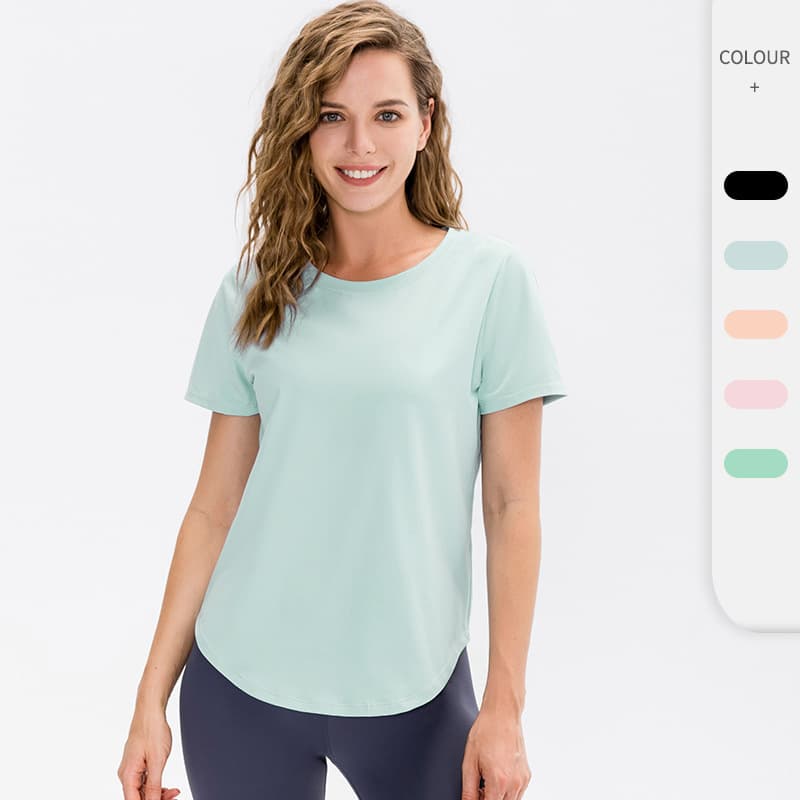 Women's Yoga Top Jewel Neck Short Sleeves Quick Dry Running T-shirt,T004