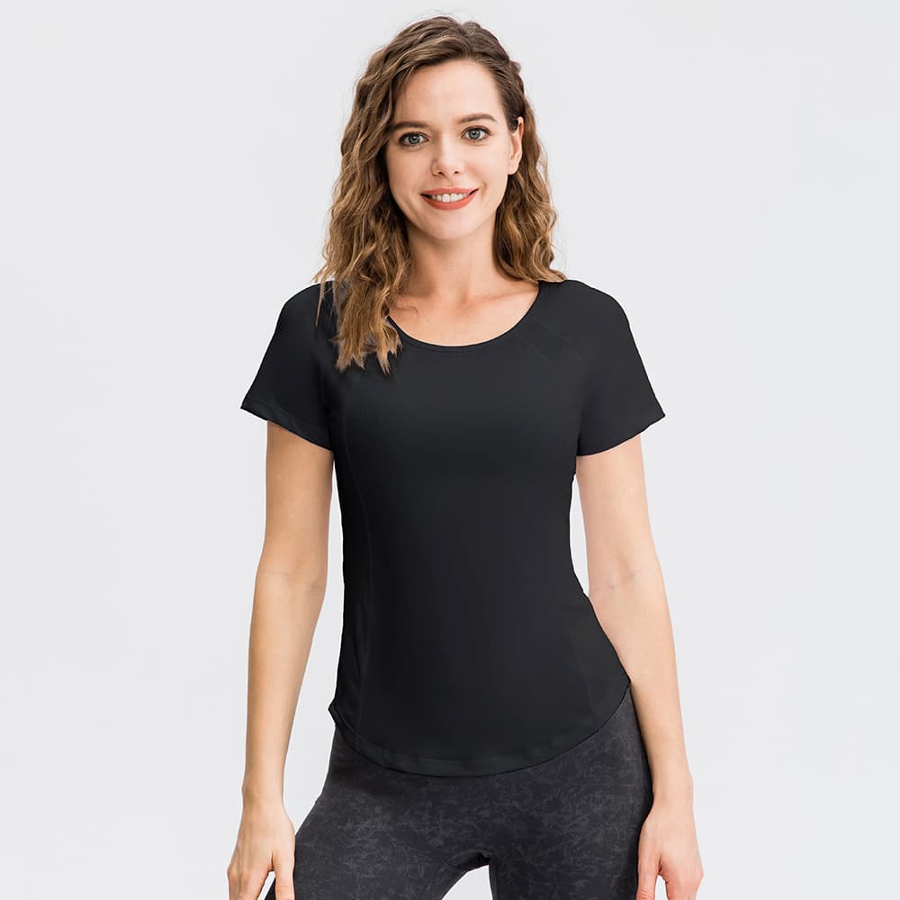 Women Workout T-Shirt Mesh Splicing Quick Dry Stretch Slim O-Neck Short Sleeves Yoga Tops at tic Shirts,T005