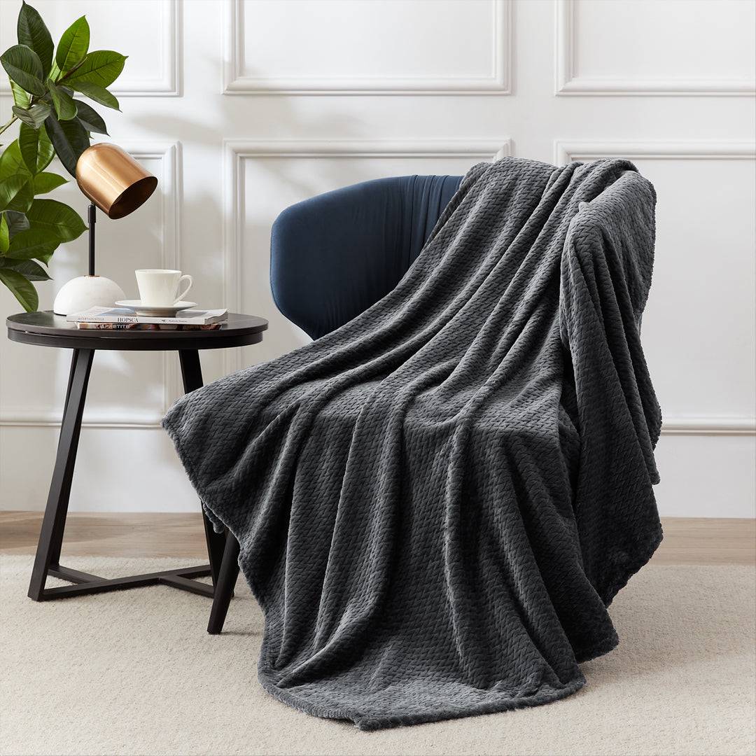 Fleece Throw Super Soft Blanket with Innovative Weaving Process (3 SIZE), Gray