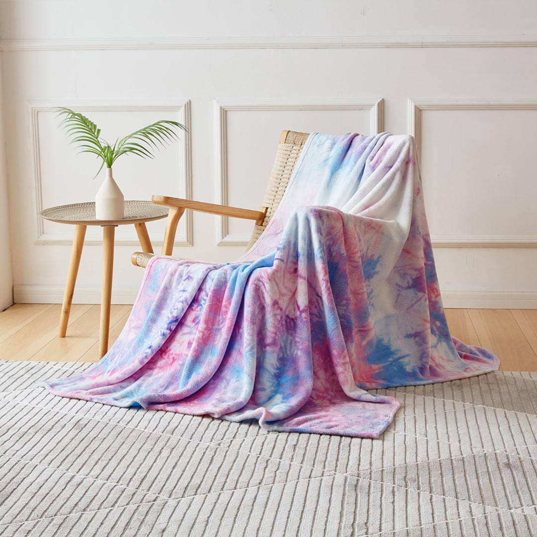 Heatwarm +2℃ Tie-dye Super Soft Flannel Blankets - Rainbow Purple (3 SIZE)