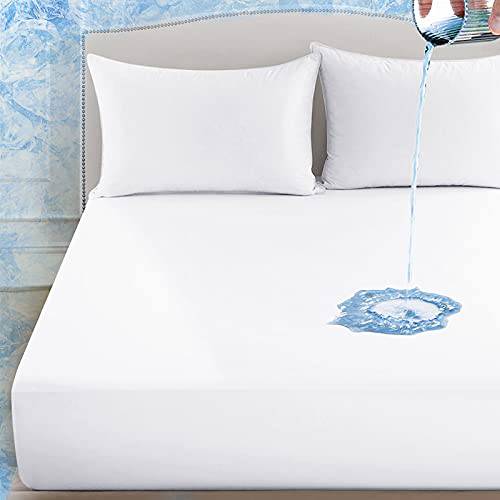 Q-Max 0.43 Arc-Chill واقي سرير تبريد مقاوم للماء واقي فراش كوين غطاء أبيض - يصلح حتى 18 بوصة