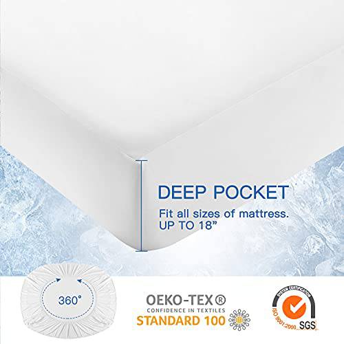 Q-Max 0.43 Arc-Chill واقي سرير تبريد مقاوم للماء واقي فراش كوين غطاء أبيض - يصلح حتى 18 بوصة