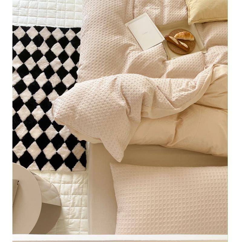 100% Cotton 4 Piece Cover & Sham Set Soft Textured Bedding Set