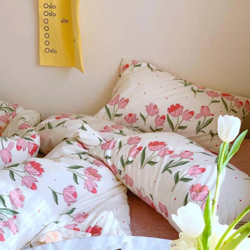4-Pieces Bedding Reversible Floral Print Comforter Set，D003