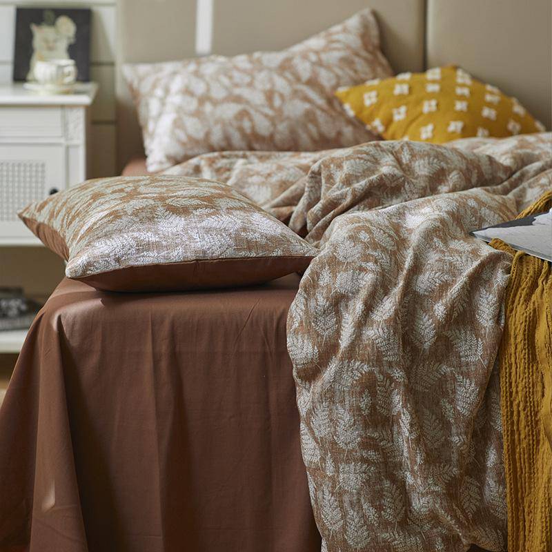 4-pieces Japanese Air Layer Gauze Fabric Double-Layered Soft Cotton Jacquard Bedding Set,D020