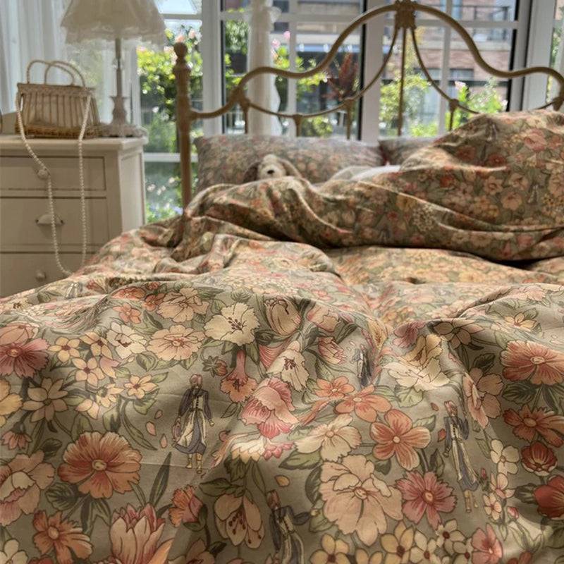 4-pieces Vintage Floral Countryside Bedding Set,D005