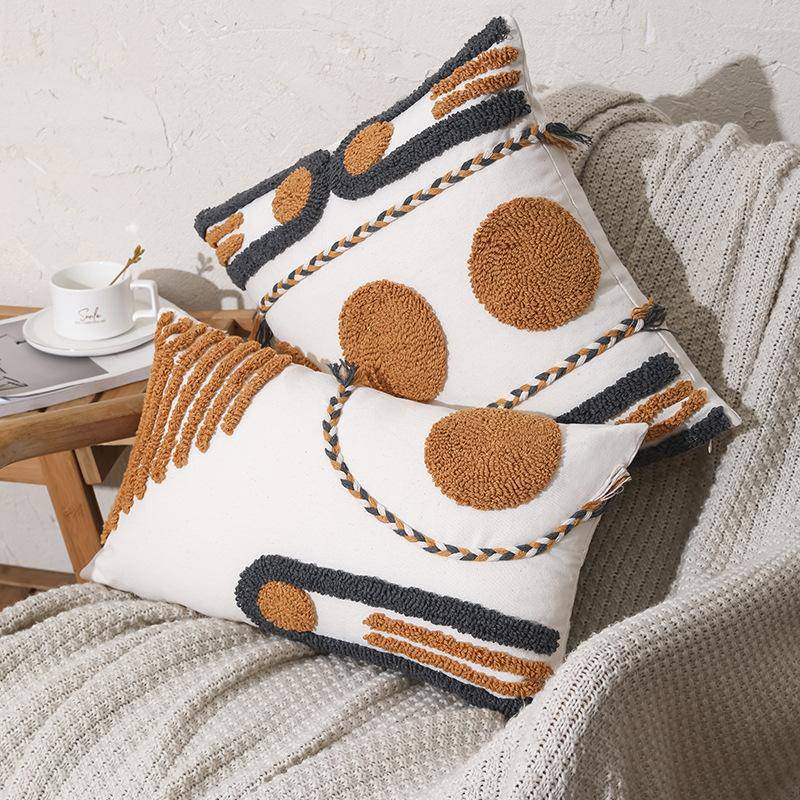 Chenille Stitches Embroidery pillowcase sofa pillow tassel cushion cover (2 SIZE)