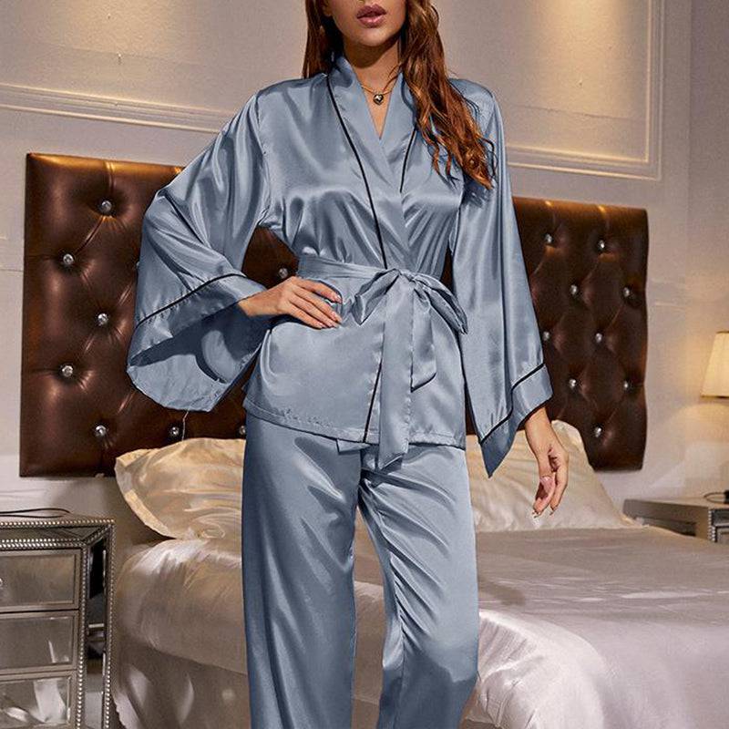 Ice Silk Loose Fit Belted Bathrobe Sleepwear Pajamas