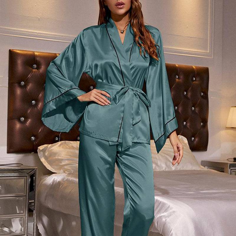 Ice Silk Loose Fit Belted Bathrobe Sleepwear Pajamas