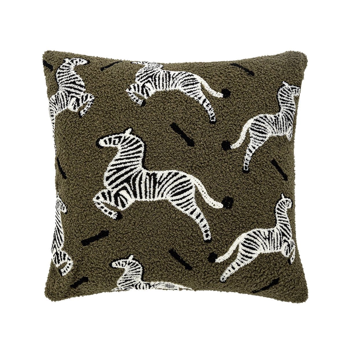 Short Plush Texture Zebra Embroidery Pillow Cover