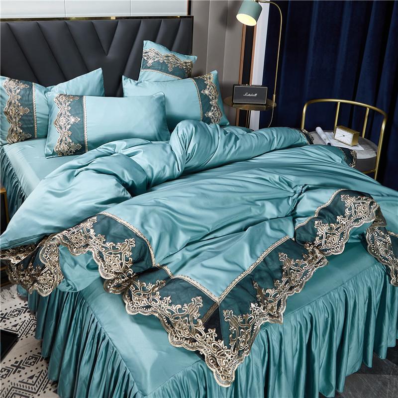 Luxurious Silk Bedding Set with Delicate Lace and Embroidery Details