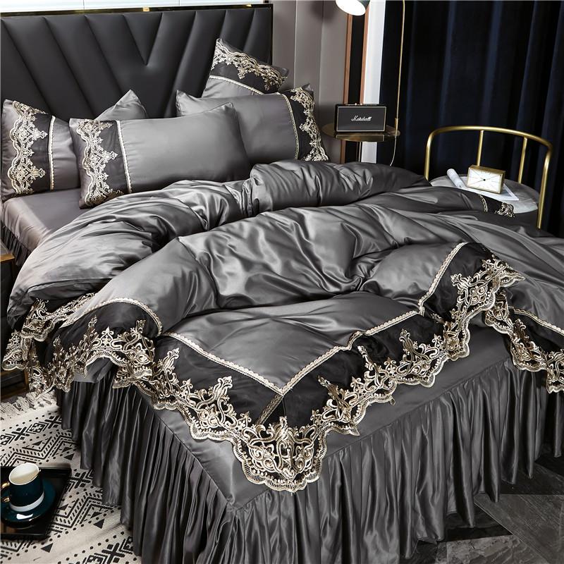 Luxurious Silk Bedding Set with Delicate Lace and Embroidery Details - elegear-shop