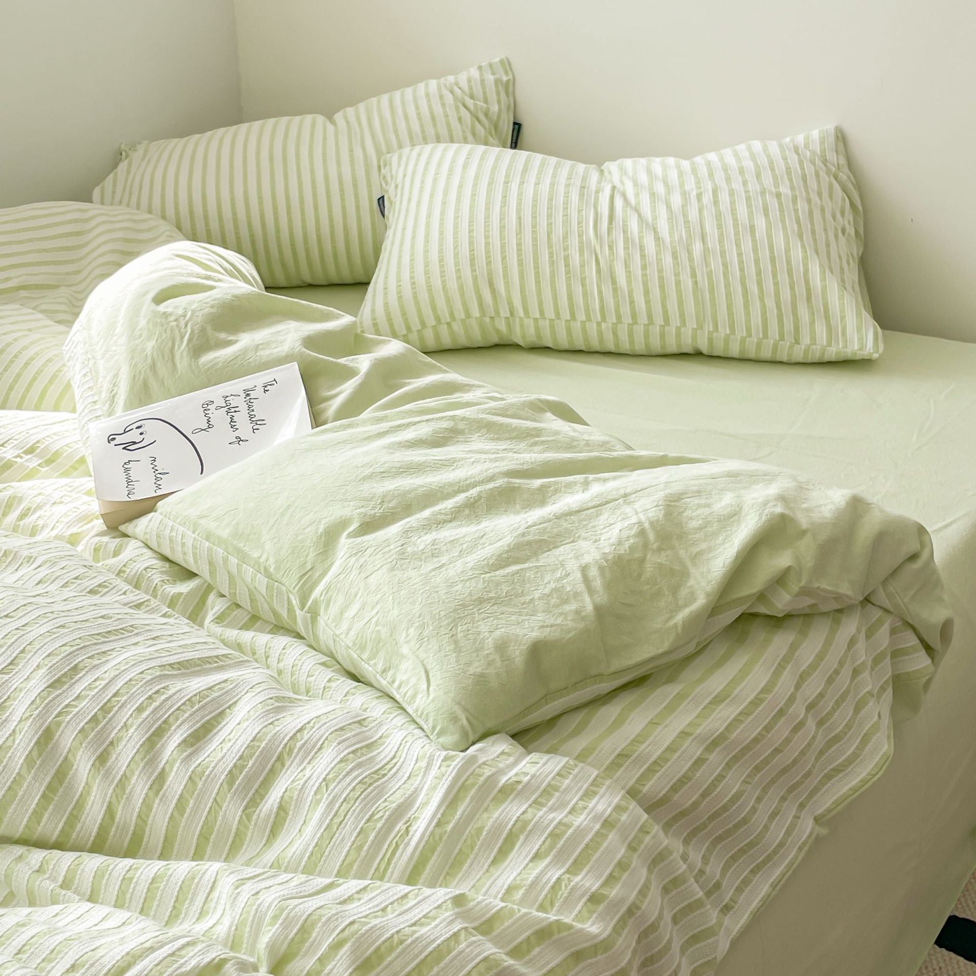 3D Simple Striped Cotton Bedding Set with Enzyme Washed Finish