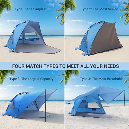 Elegear Beach Tent with 360° Removable Canopy, 4-6 Person Pop Up Sun Shade Shelter