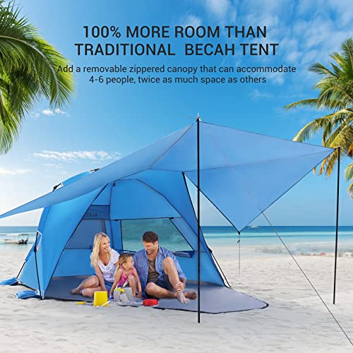 Elegear Beach Tent with 360° Removable Canopy, 4-6 Person Pop Up Sun Shade Shelter