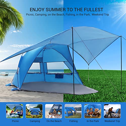خيمة شاطئ أنيقة مع مظلة قابلة للإزالة بزاوية 360 درجة، ومأوى من الشمس يتسع لـ 4-6 أشخاص