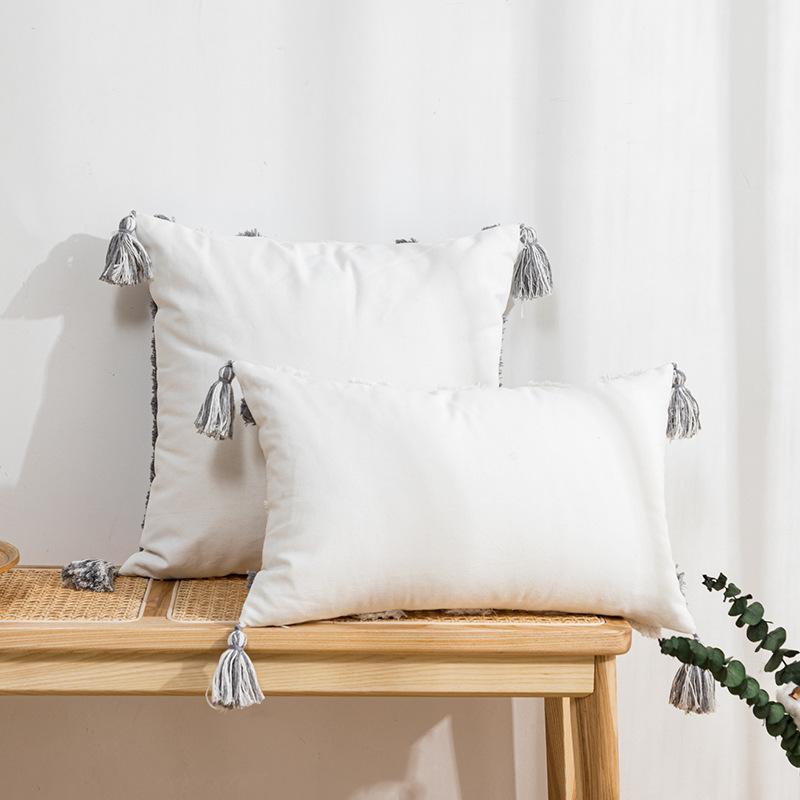 Plush Fringed Cushion Cover with Tassels for Sofa Pillowcase