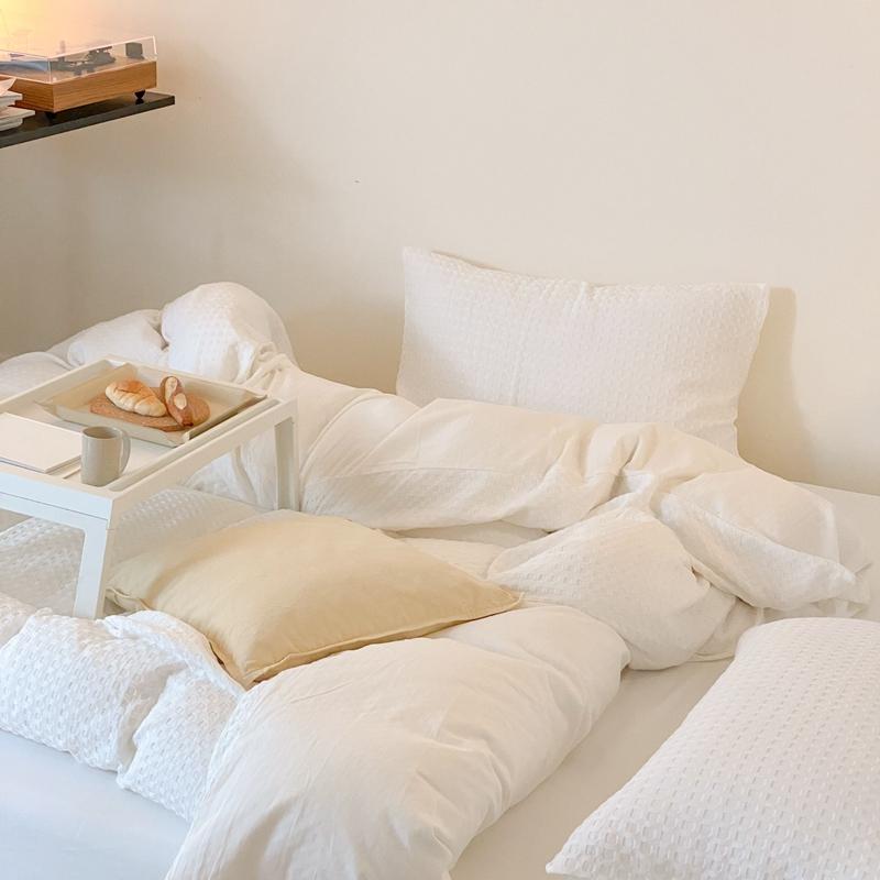 100% Cotton 4 Piece Cover & Sham Set Soft Textured Bedding Set - elegear-shop