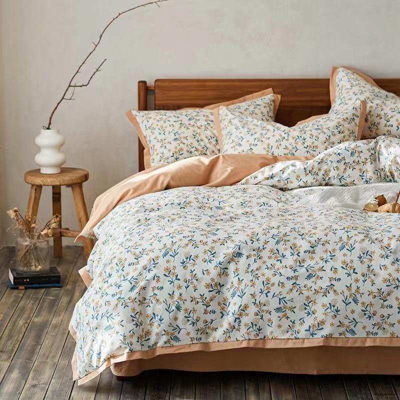 4-pieces bedding set luxury retro pattern with 100% cotton brushed