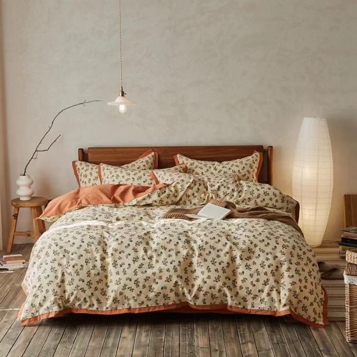 4-pieces bedding set luxury retro pattern with 100% cotton brushed - elegear-shop