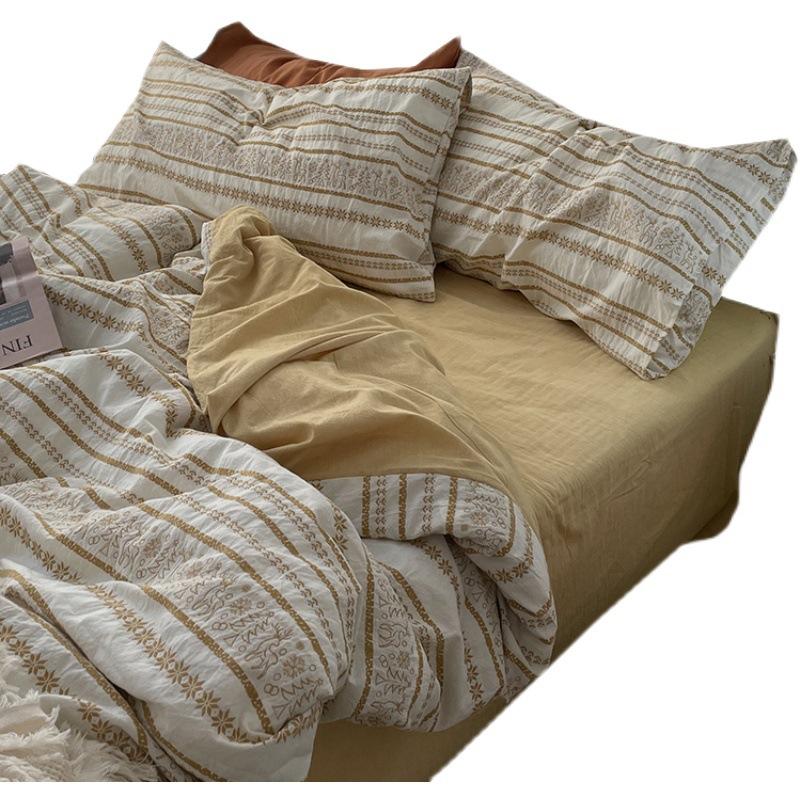 طقم مفارش سرير مكون من 4 قطع 100٪ قطن بنمط بوهيمي منسوج من الجاكار